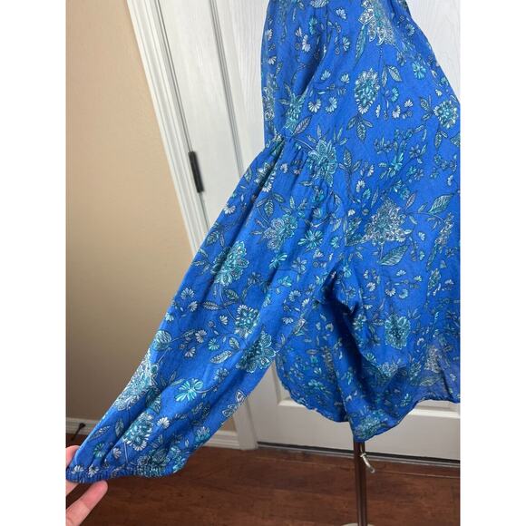 J Jill Popover Blue Floral Paisley Balloon Sleeve Blouse Plus Size 3X/4X Cotton - Picture 6 of 8